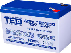 TED Electric Acumulator AGM VRLA 12V 10A 151x65x95mm F2 TED Battery Expert Holland (AGM TD1210F2)