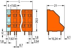 Wago Double-deck PCB terminal block; 2.5 mm2; Pin spacing 7.62 mm; 2 x 15-pole; CAGE CLAMP®; 2, 50 mm2; orange (736-665)