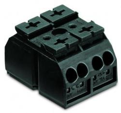 Wago 4-conductor chassis-mount terminal strip; 2-pole; without ground contact; 1 snap-in foot per pole; 4 mm2; 4, 00 mm2; black (862-532)