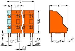 Wago Double-deck PCB terminal block; 2.5 mm2; Pin spacing 10.16 mm; 2 x 8-pole; CAGE CLAMP®; 2, 50 mm2; orange (736-858)