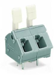 Wago PCB terminal block; push-button; 2.5 mm2; Pin spacing 7.5/7.62 mm; 2-pole; suitable for Ex-e applications; CAGE CLAMP®; commoning option; 2, 50 mm2; light gray (256-502/333-009/999-950)