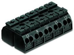Wago 4-conductor chassis-mount terminal strip; 5-pole; L3-N-PE-L1-L2; without ground contact; for 3 mm ø screw and nut; 4 mm2; 4, 00 mm2; black (862-2505)