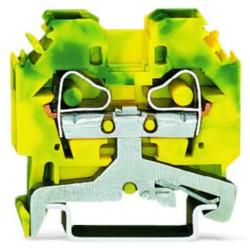 Wago 2-conductor ground terminal block; 6 mm2; lateral marker slots; for DIN-rail 35 x 15 and 35 x 7.5; CAGE CLAMP®; 6, 00 mm2; green-yellow (282-107)