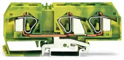 Wago 3-conductor ground terminal block; 16 mm2; center marking; for DIN-rail 35 x 15 and 35 x 7.5; CAGE CLAMP®; 16, 00 mm2; green-yellow (283-677)