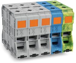 Wago Three phase set; with 185 mm2 high-current terminal block; only for DIN 35 x 15 rail; copper; 185 mm2; POWER CAGE CLAMP; 185, 00 mm2; gray, blue, green-yellow (285-1169)