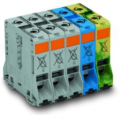 Wago Three phase set; with 95 mm2 high-current tbs; only for DIN 35 x 15 rail; copper; 95 mm2; POWER CAGE CLAMP; 95, 00 mm2; gray, blue, green-yellow (285-199)