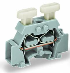 Wago 2-conductor terminal block; on both sides with push-button; with fixing flange; for screw or similar mounting types; Fixing hole 3.2 mm Ø; 2.5 mm2; CAGE CLAMP®; 2, 50 mm2; gray (261-411/341-000)