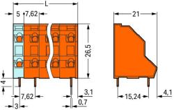 Wago Double-deck PCB terminal block; 2.5 mm2; Pin spacing 7.62 mm; 2 x 3-pole; CAGE CLAMP®; 2, 50 mm2; orange (736-603)