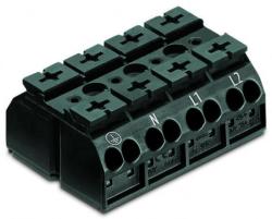 Wago 4-conductor chassis-mount terminal strip; 4-pole; PE-N-L1-L2; without ground contact; 1 snap-in foot per pole; 4 mm2; 4, 00 mm2; black (862-1534)
