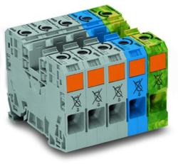 Wago Three phase set; with 35 mm2 high-current tbs; only for DIN 35 x 15 rail; copper; 35 mm2; POWER CAGE CLAMP; 35, 00 mm2; gray, blue, green-yellow (285-139)
