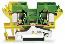 Wago 2-conductor ground terminal block; 10 mm2; lateral marker slots; for DIN-rail 35 x 15 and 35 x 7.5; CAGE CLAMP®; 10, 00 mm2; green-yellow (284-607)