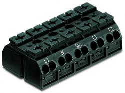 Wago 4-conductor chassis-mount terminal strip; 5-pole; L3-N-PE-L1-L2; with ground contact; 4 mm2; 4, 00 mm2; black (862-8525)