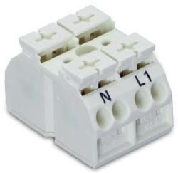 Wago 4-conductor chassis-mount terminal strip; 2-pole; N-L1; without ground contact; for 3 mm ø screw and nut; with 2x pin; 4 mm2; 4, 00 mm2; white (862-2652)