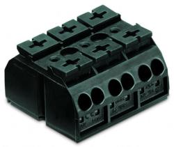 Wago 4-conductor chassis-mount terminal strip; 3-pole; without ground contact; 1 snap-in foot per pole; 4 mm2; 4, 00 mm2; black (862-533)
