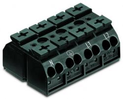 Wago 4-conductor chassis-mount terminal strip; 4-pole; N-PE-L1-L2; without ground contact; 1 snap-in foot per pole; 4 mm2; 4, 00 mm2; black (862-2534)