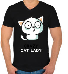 printfashion Cat lady - Férfi V-nyakú póló - Fekete (2532905)