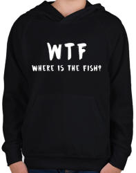 printfashion WTF hol van a hal? - Gyerek kapucnis pulóver - Fekete (2547703)