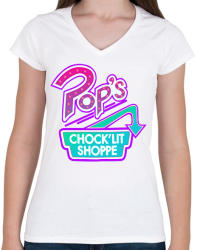 printfashion Riverdale Pop's Chock'Lit Shoppe Synthwave - Női V-nyakú póló - Fehér (2550137)