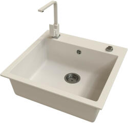 Gránit mosogató EOS Como + Design csaptelep + dugókiemelő + szifon (fehér)