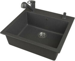  Gránit mosogató EOS Como + Kihúzható zuhanyfejes Shower csaptelep + adagoló + szifon (fekete)