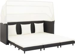 vidaXL Canapea extensibilă cu 3 locuri, cu acoperiș, negru, poliratan (46075)