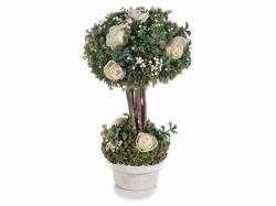 Decorer Aranjament cu trandafiri artificiali model bonsai in ghiveci alb verde Ø 11 cm x 19 H (A09.03.00) - decorer