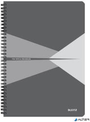 Leitz Spirálfüzet, A4, kockás, 90 lap, laminált karton borító, LEITZ "Office", szürke (46481085)