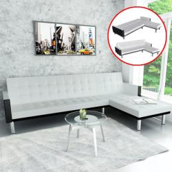 vidaXL Canapea extensibilă în formă de L, piele artificială, alb (244329) Canapea
