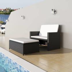 vidaXL Set mobilier de grădină cu perne, 2 piese, negru, poliratan (43071)