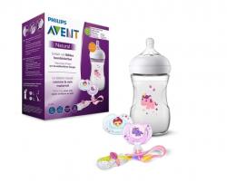 Philips - Set cadou Natural, Biberon 260 ml, doua suzete, Clema pentru suzeta, Unicorn (SCD287/25)