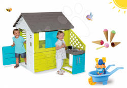 Smoby Set căsuţă Pretty Blue Smoby cu bucătărie de vară+roabă În căutarea lui Dory cu set de găleată şi îngheţată de la 24 luni (SM810711-1)