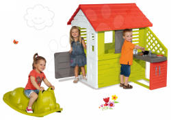 Smoby Set căsuţă Pretty Nature Smoby cu bucătărie de vară şi balansoar Pisică de la 24 luni (SM810713-2) Casuta pentru copii
