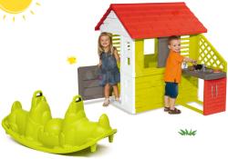 Smoby Set căsuţă Pretty Nature Smoby cu bucătărie de vară şi balansoar cu două părți Câine (SM810713-1) Casuta pentru copii