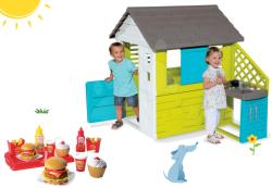 Smoby Set căsuţă Pretty Blue Smoby cu bucătărie mică de vară și hamburgeri cu ketchup 100% Chef cu 25 de accesorii de la 24 luni (SM810711-39)