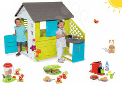 Smoby Set căsuţă Pretty Blue Smoby cu bucătărie de vară+aparat de gofri cu mixer, aparat de cafea şi gofri de la 24 luni (SM810711-24)