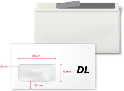 Generic Plic DL, 110 x 220 mm, fereastra stanga 45 x 90 mm, alb, autoadeziv, 80 g/mp, 1000 bucati/cutie (KF20221)