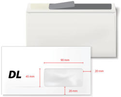  Generic Plic DL, 110 x220 mm, fereastra dreapta 45 x 90 mm, alb, autoadeziv, 80 g/mp, 1000 bucati/cutie (KF20211)