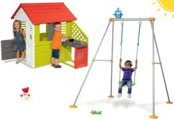 Smoby Set căsuţă Pretty Nature Smoby cu bucătărie mică de vară și leagăn Portique cu construcţie metalică de la 24 luni (SM810713-35) Casuta pentru copii