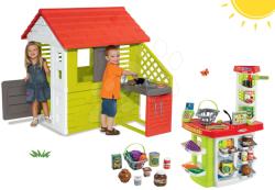 Smoby Set căsuţă Pretty Nature Smoby cu bucătărie mică de vară și magazin Supermarket cu casă de marcat de la 24 luni (SM810713-41) Casuta pentru copii