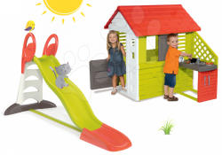 Smoby Set căsuţă Pretty Nature Smoby cu bucătărie de vară şi cu geam şi tobogan cu apă Toboggan XL de la 24 luni (SM810713-25) Casuta pentru copii