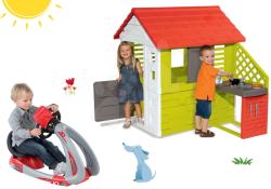 Smoby Set căsuţă Pretty Nature Smoby cu bucătărie de vară și simulator V8 Driver cu sunet electronic și lumină de la 24 de luni (SM810713-40) Casuta pentru copii