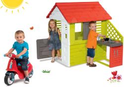 Smoby Set căsuţă Pretty Nature Smoby cu bucătărie mică de vară și babytaxiu Scooter Red de la 24 luni (SM810713-39) Casuta pentru copii