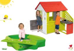 Smoby Set căsuţă Pretty Nature Smoby cu bucătărie de vară, nisipar Sandy cu capac şi pistă de apă de la 24 luni (SM810713-44) Casuta pentru copii