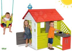 Smoby Set căsuţă Pretty Nature Smoby cu bucătărie mică de vară șo balansoar cu două fețe rotație de 360° cu apă (SM810713-38) Casuta pentru copii