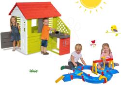 Smoby Set căsuţă Pretty Nature Smoby cu bucătărie mică de vară și pistă de apă AquaPlay Container Port, macara cu container de la 24 luni (SM810713-32) Casuta pentru copii