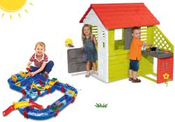 Smoby Set căsuţă Pretty Nature Smoby cu bucătărie mică de vară și pistă de apă AquaPlay MegaBridge cu baraj de la 24 luni (SM810713-33) Casuta pentru copii