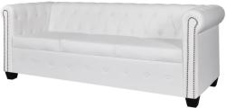 vidaXL Canapea Chesterfield cu 3 locuri, piele artificială, alb (242372) Canapea