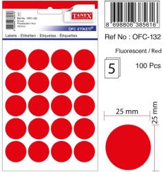  Etichete autoadezive color, D25 mm, 100 buc/set, Tanex - rosu (TX-OFC-132-RE)