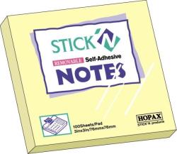 Notes autoadeziv 76 x 76 mm, 100 file, Stick"n - galben pastel (HO-21007)
