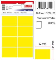 Etichete autoadezive color, 34 x 52 mm, 40 buc/set, Tanex - galben fluorescent (TX-OFC-120-FYE)